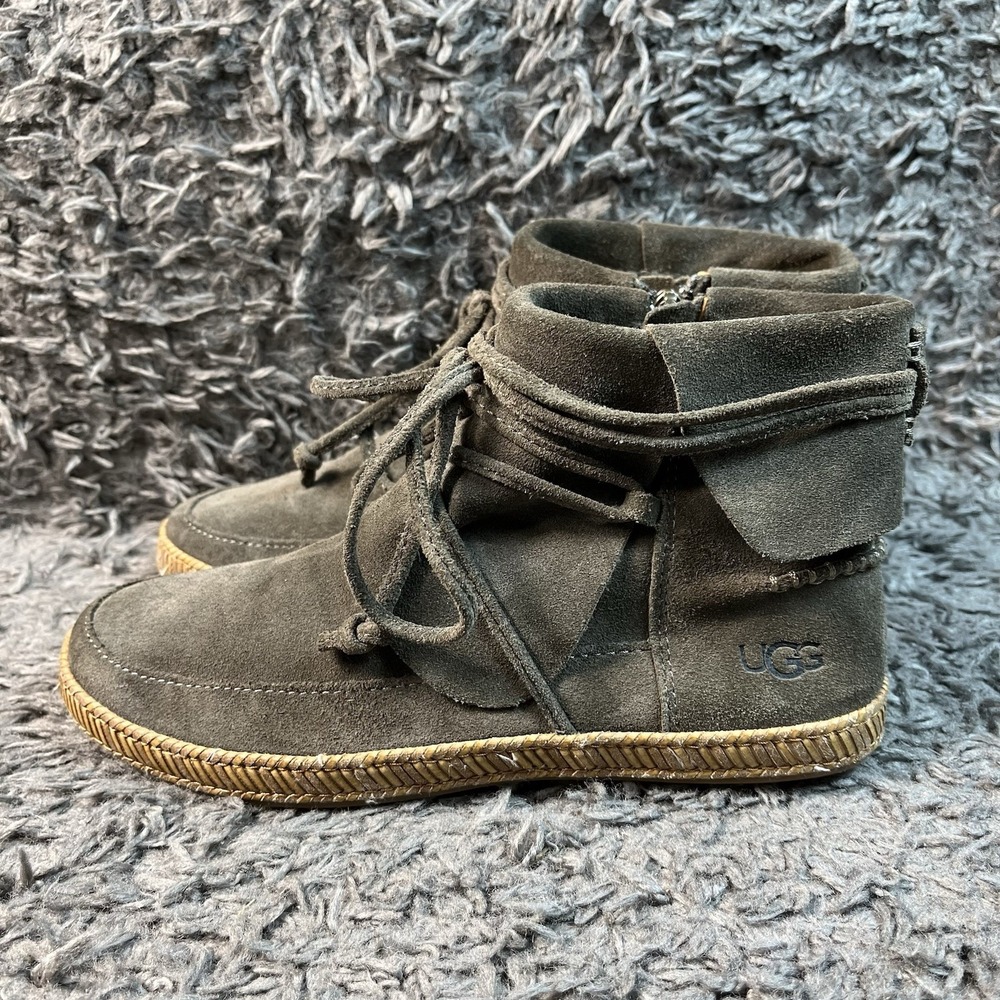 UGG Reid Slate Suede Moccasin Booties Comfy Driving Shoes Size 5